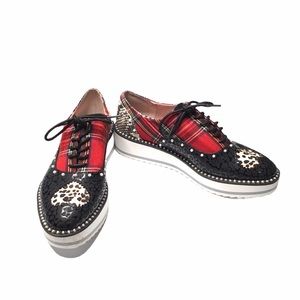 Betsey Johnson Plaid Leopard Platform Sneakers